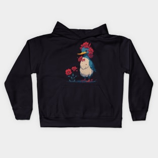 Cute Duck With Red Flowers Kids Hoodie